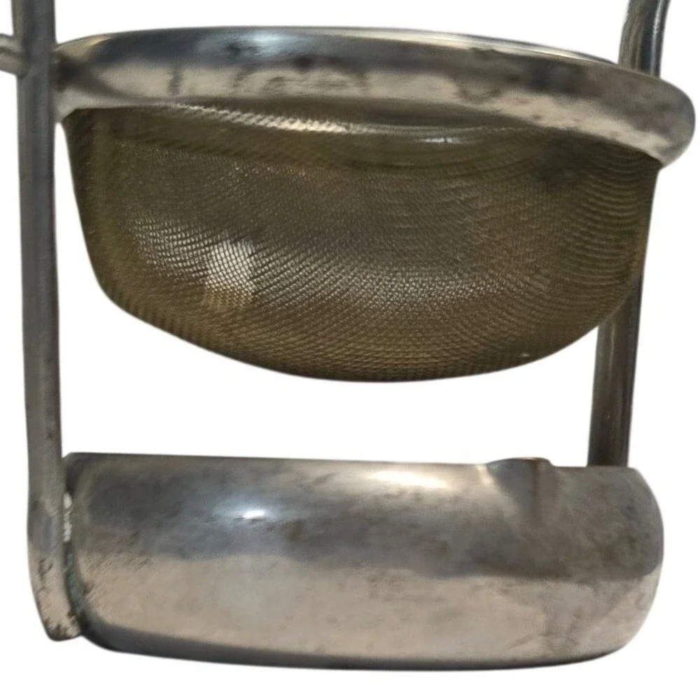 Vintage Silver Tone Swivel Over Cup Tea Strainer with Drip Cup Base 2.5 Inch